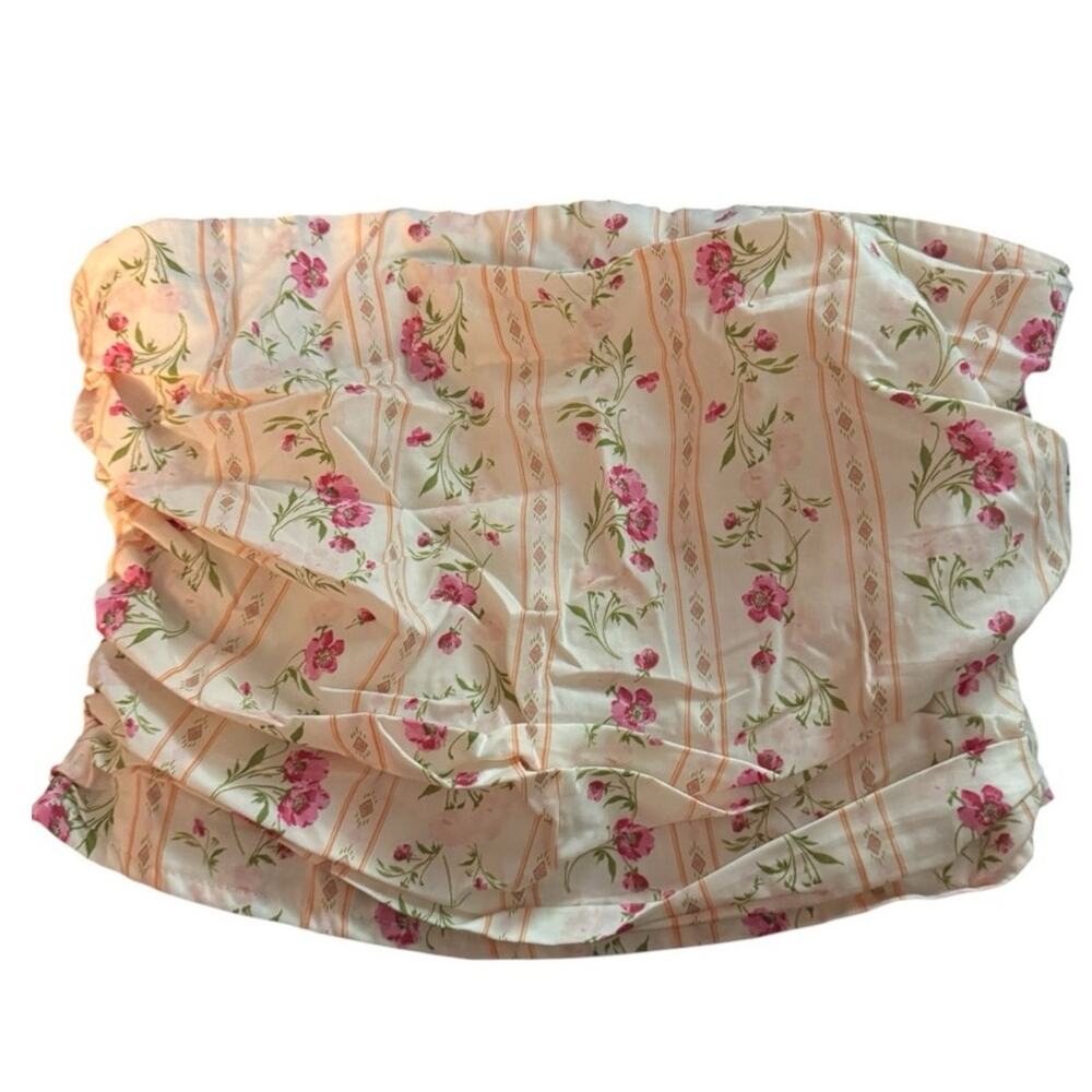 Land of The Free Floral Sleeveless Pink and Cream Strapless Tube Top Sz L